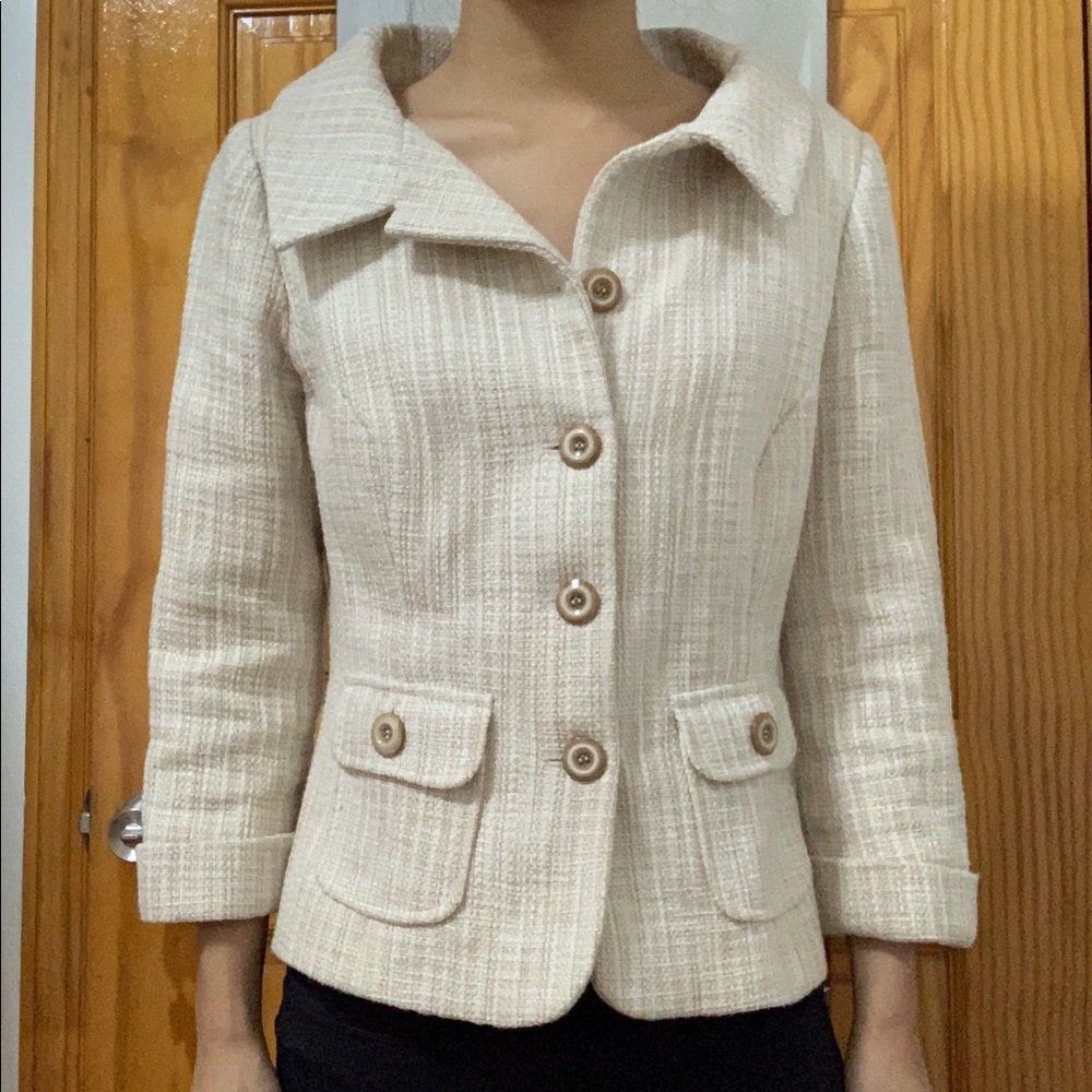 Vintage White House Black Market Cream Twill Blazer Size 4